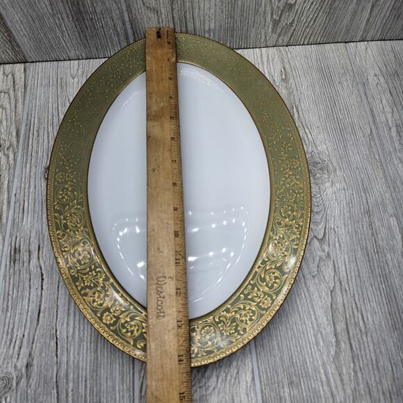 Sango‎ China Versailles 14" Oval Serving Platter Plate Japan #3632 Green Gold - Picture 4 of 6